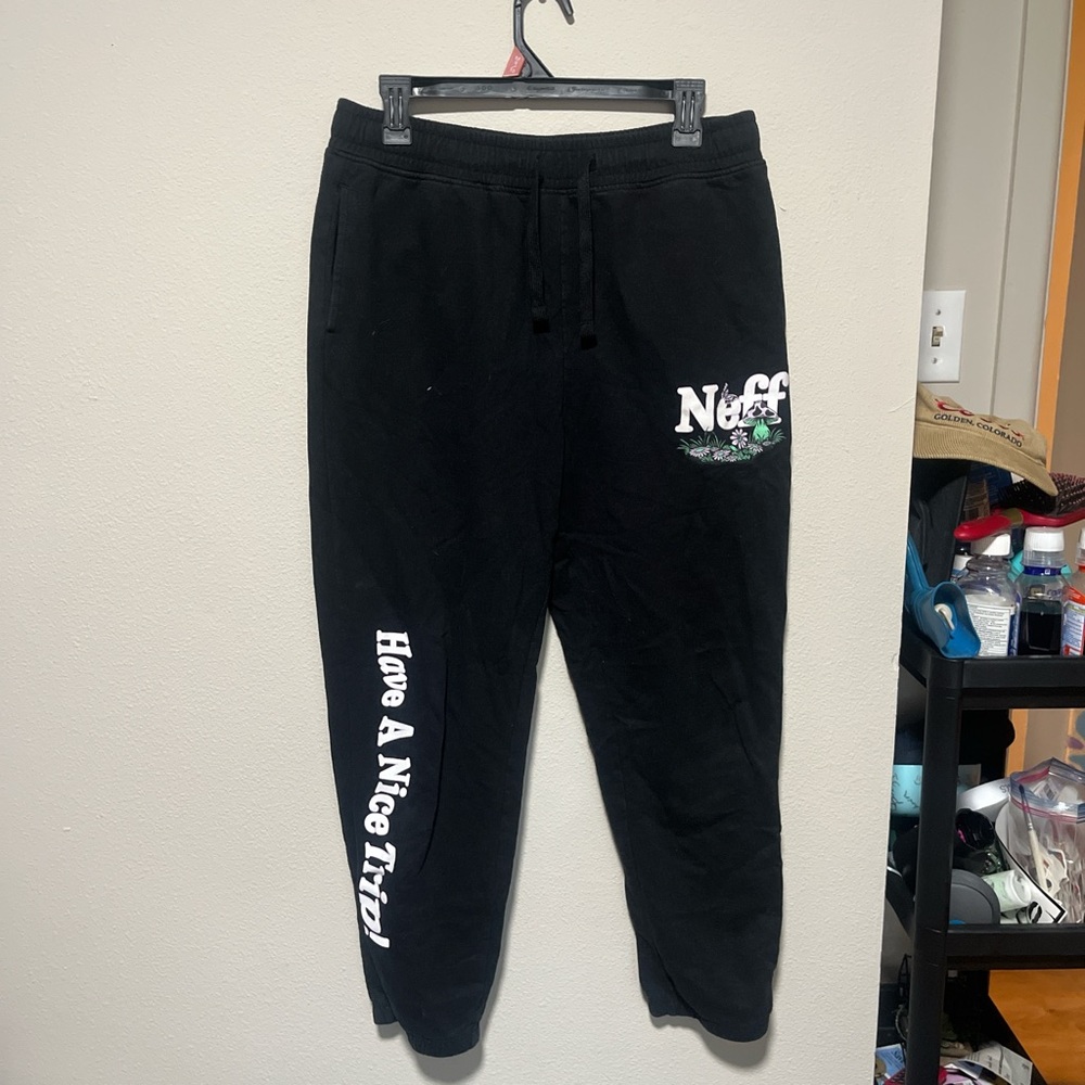 Black Sweatpants with White Text